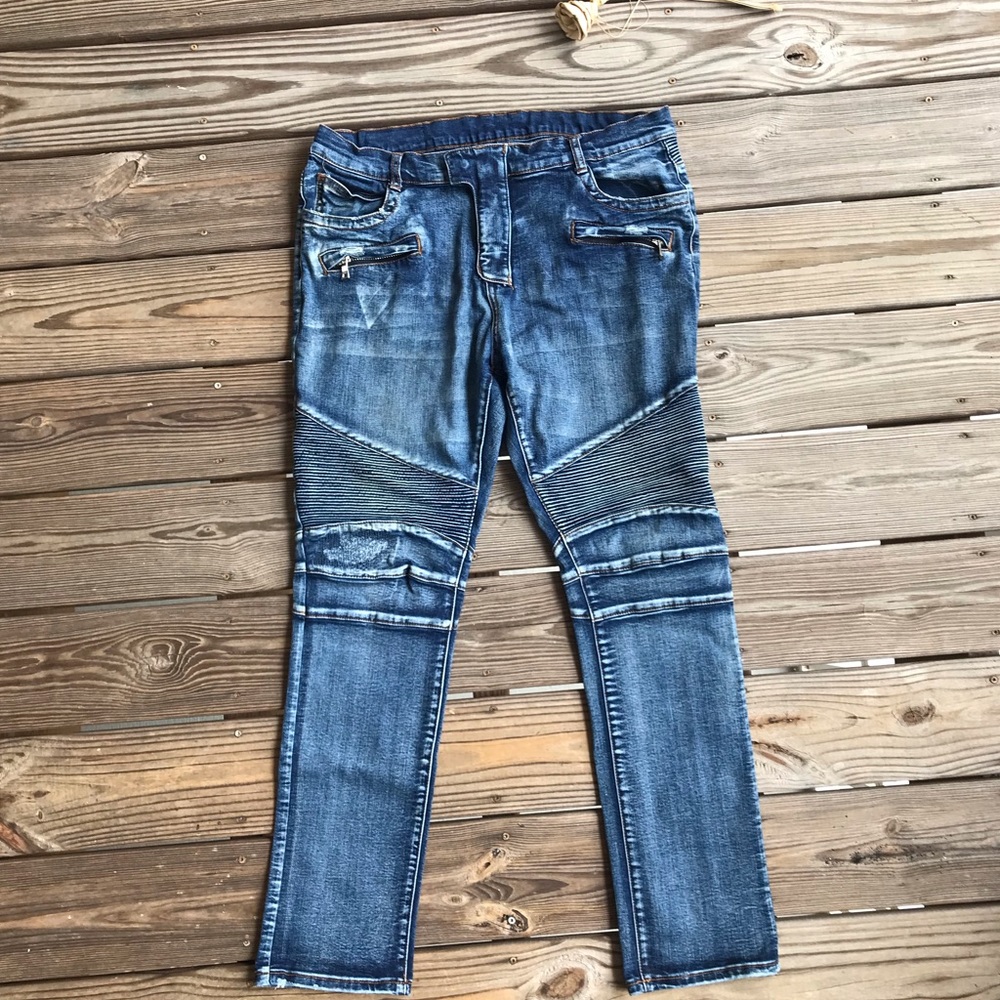 Dark blue distressed Balmain Moto jeans 36 x 32